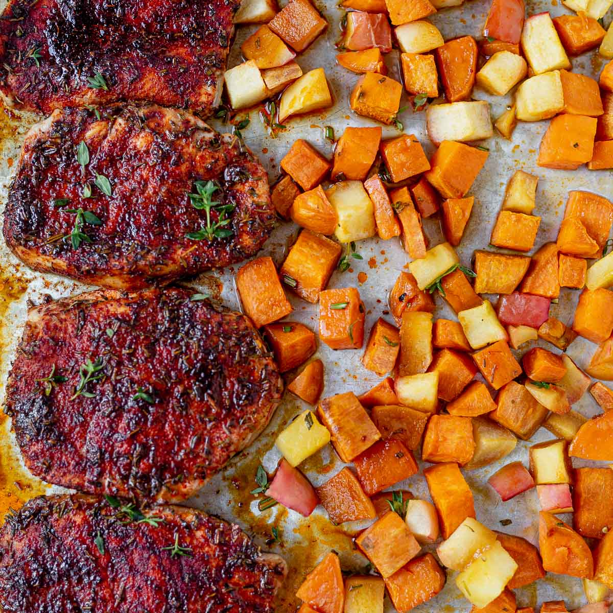 Healthy One-Pan Pork Chops: Fall Flavors with Sweet Potatoes & Apples